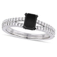 Black and White Diamond Split Shank Ring 14k White Gold (0.98ct)