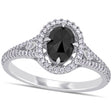 Oval Cut Black & Round White Diamond Halo Ring 14k White Gold (1.23ct)