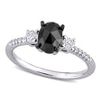 Oval Black & Round White Diamond Three-Stone Ring 14k W. Gold (1.20ct)