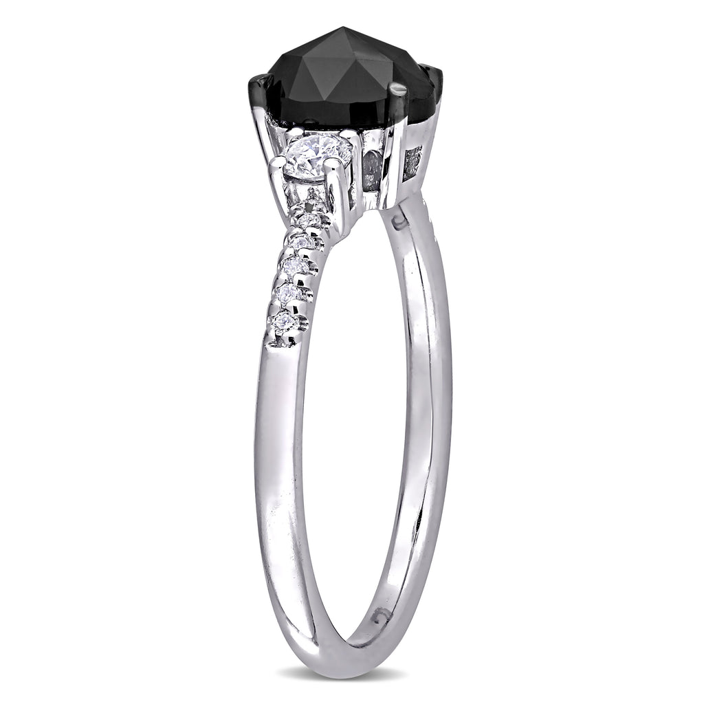 Oval Black & Round White Diamond Three-Stone Ring 14k W. Gold (1.20ct)