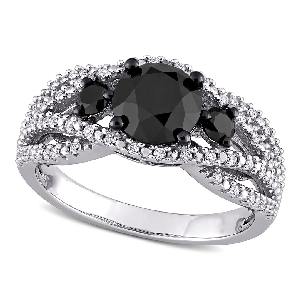 Round Cut Black and White Diamond Fashion Ring 14k White Gold (1.91ct)