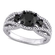 Round Cut Black and White Diamond Fashion Ring 14k White Gold (1.91ct)