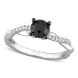 Round Black and White Diamond Solitaire Ring 14k White Gold (1.15ct)