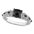 Cushion Black & Round White Diamond Fashion Ring 14k W. Gold (1.13ct)