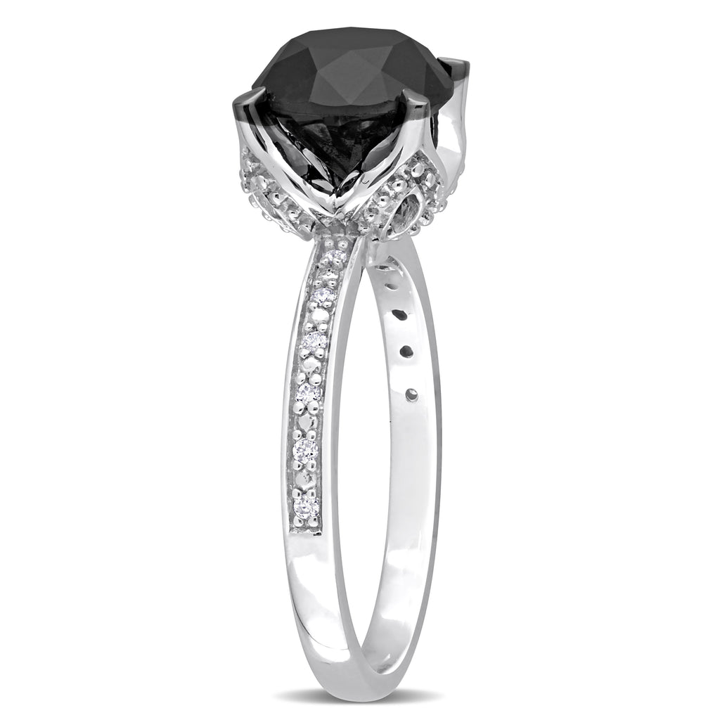 Round Cut Black and White Diamond Solitaire Ring 14k W. Gold (3.06ct)