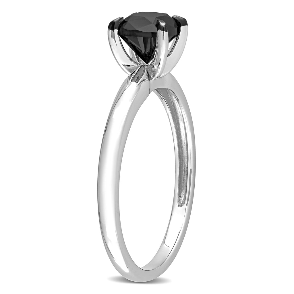 Cushion Cut Black Diamond Solitaire Ring in 14k White Gold (1.00ct)