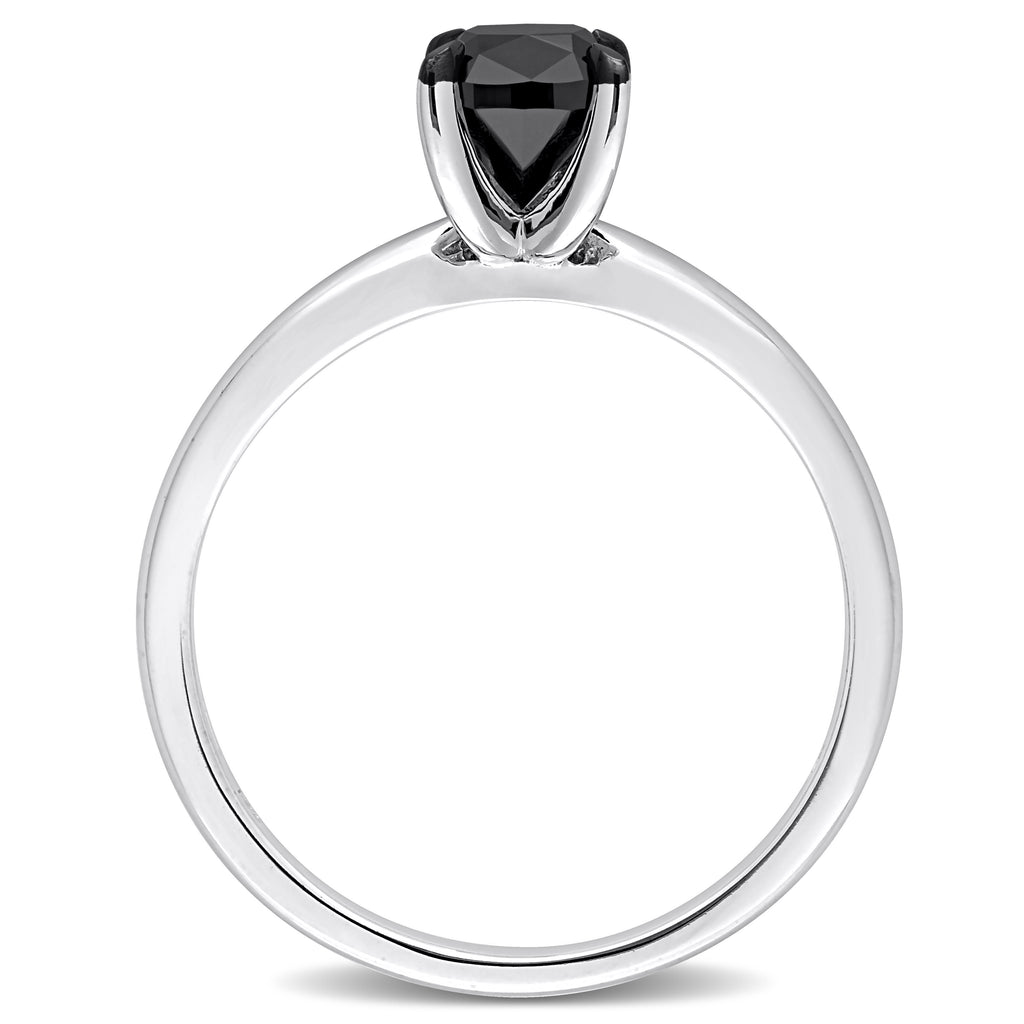 Cushion Cut Black Diamond Solitaire Ring in 14k White Gold (1.00ct)