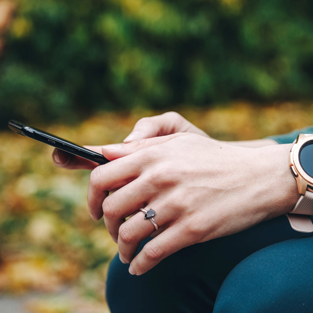 Pear Cut Black Diamond Solitaire Ring in 14k White Gold (1.00ct)
