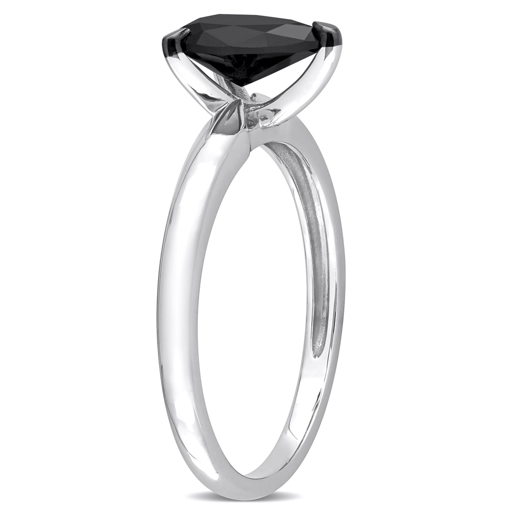 Pear Cut Black Diamond Solitaire Ring in 14k White Gold (1.00ct)