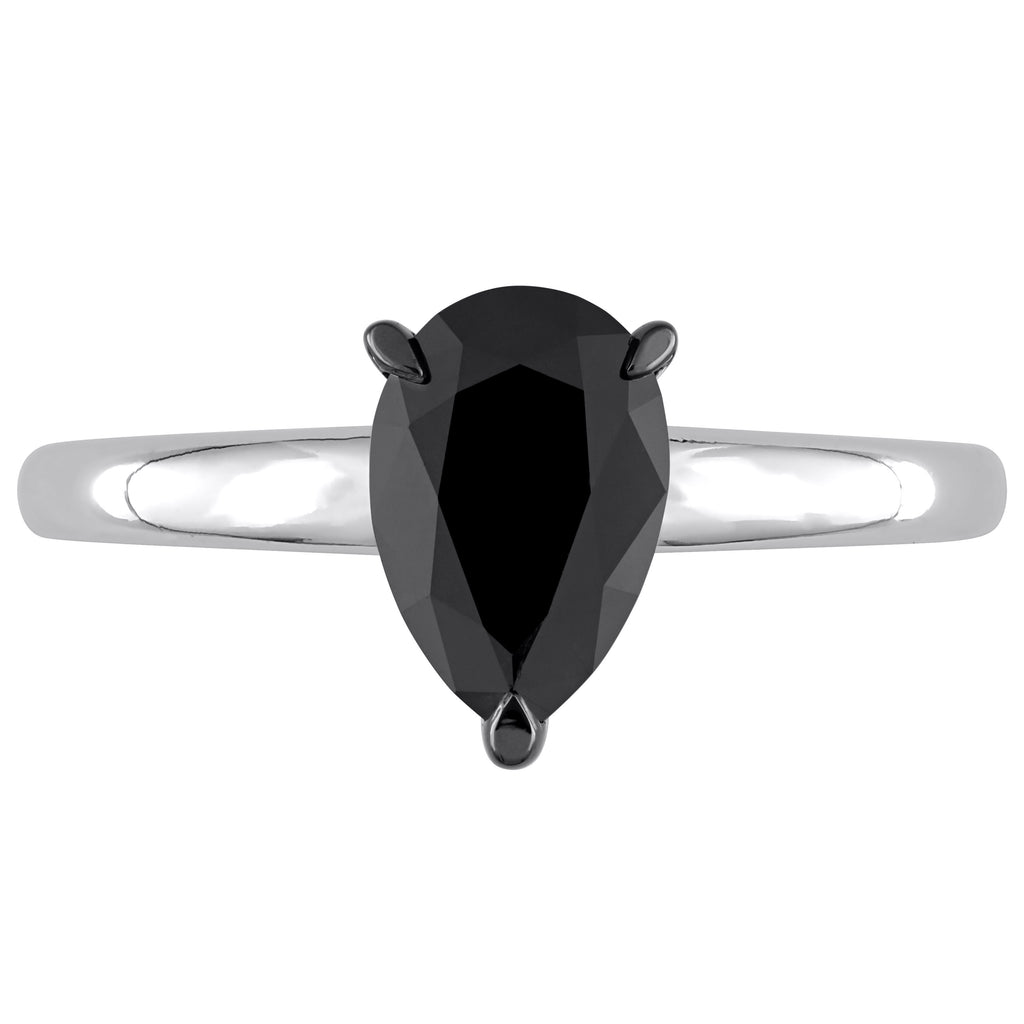 Pear Cut Black Diamond Solitaire Ring in 14k White Gold (1.00ct)