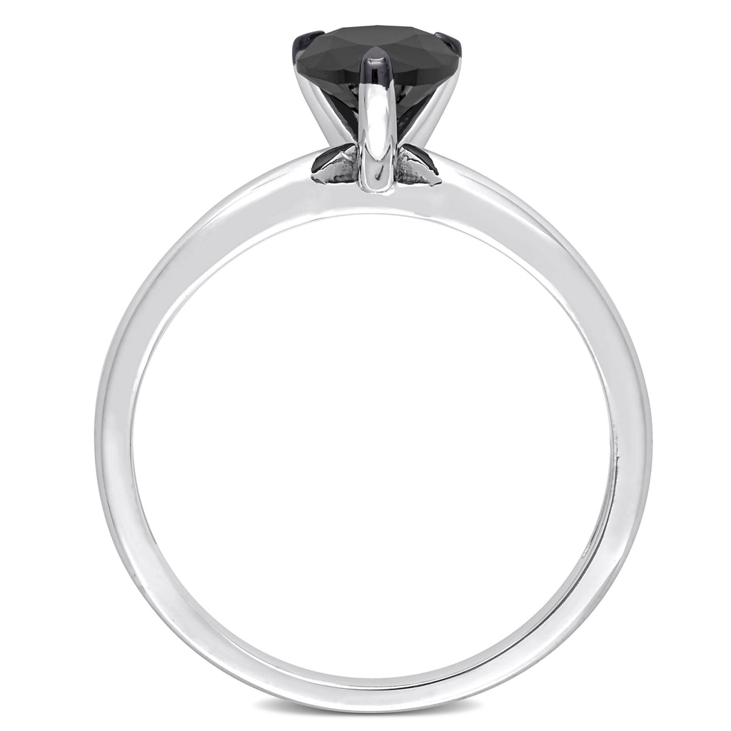 Pear Cut Black Diamond Solitaire Ring in 14k White Gold (1.00ct)