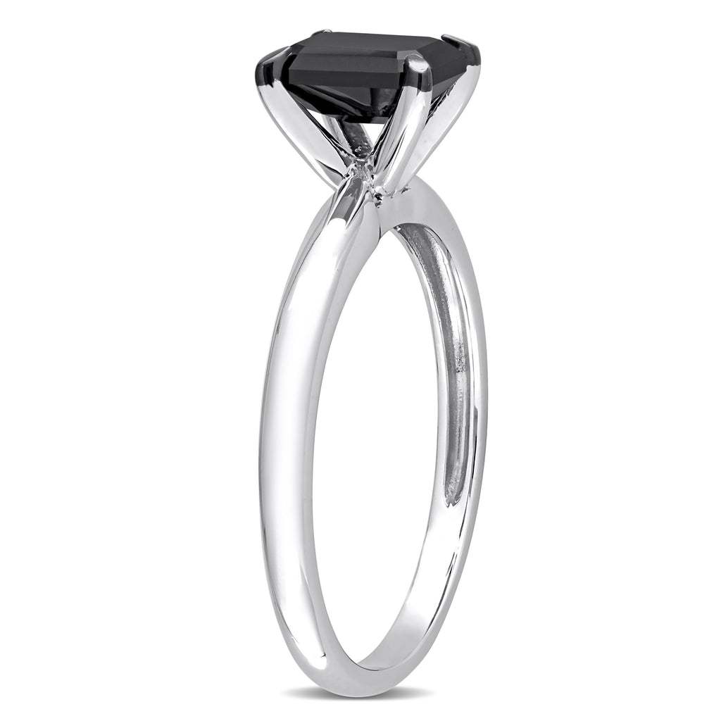 Emerald Cut Black Diamond Solitaire Ring in 14k White Gold (1.00ct)
