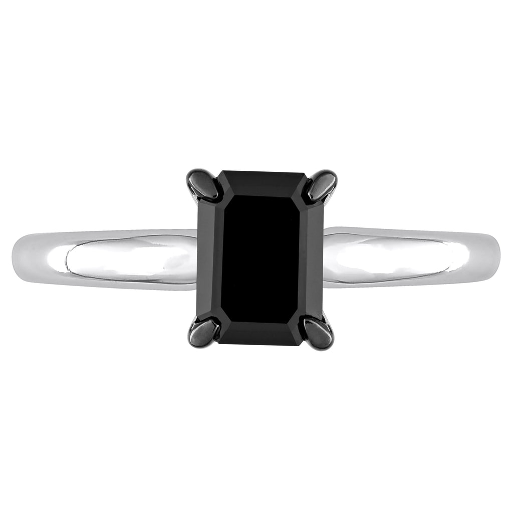 Emerald Cut Black Diamond Solitaire Ring in 14k White Gold (1.00ct)
