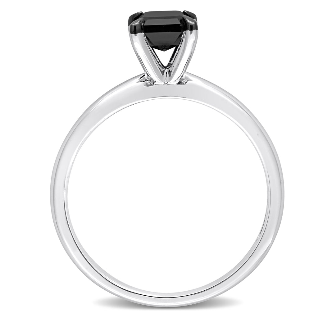 Emerald Cut Black Diamond Solitaire Ring in 14k White Gold (1.00ct)