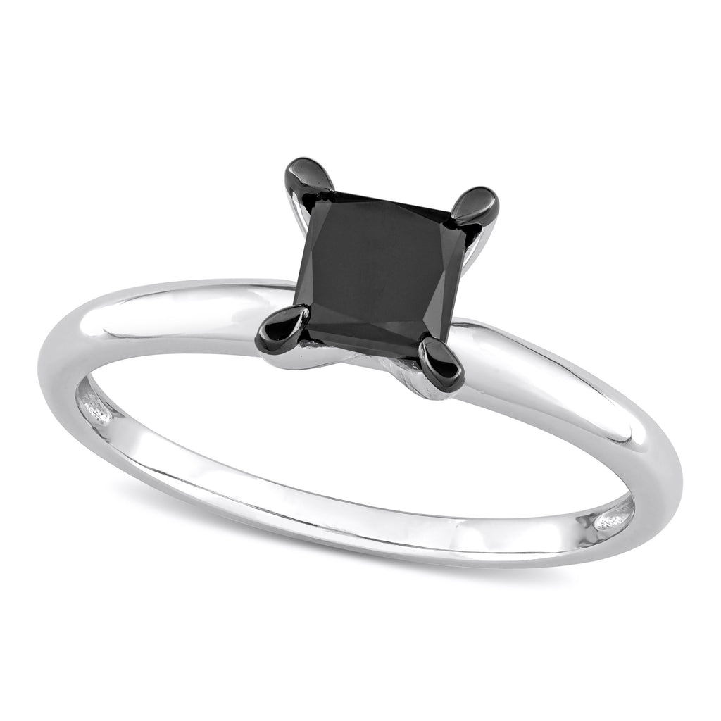 Princess Cut Black Diamond Solitaire Ring in 14k White Gold (1.00ct)