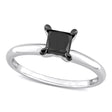 Princess Cut Black Diamond Solitaire Ring in 14k White Gold (1.00ct)