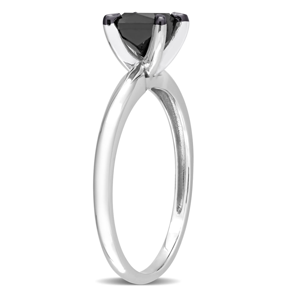 Princess Cut Black Diamond Solitaire Ring in 14k White Gold (1.00ct)
