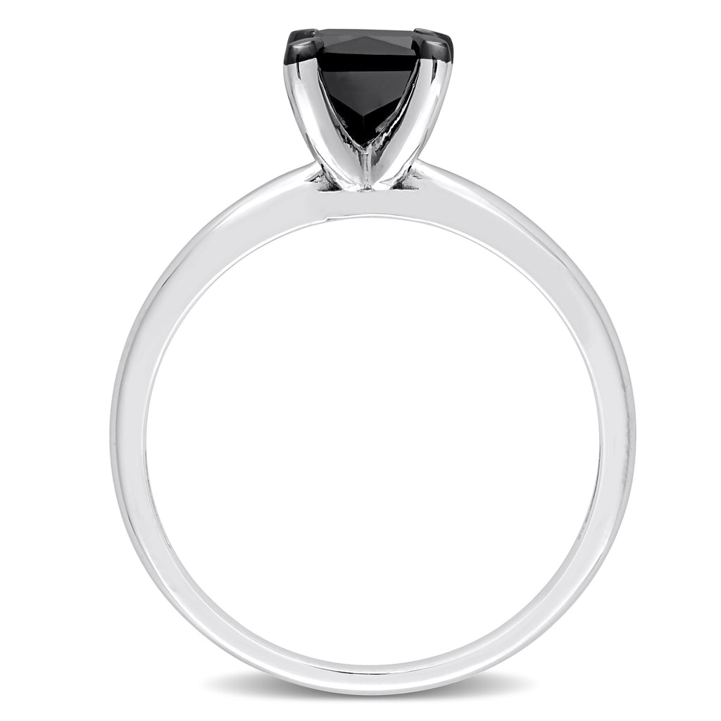 Princess Cut Black Diamond Solitaire Ring in 14k White Gold (1.00ct)