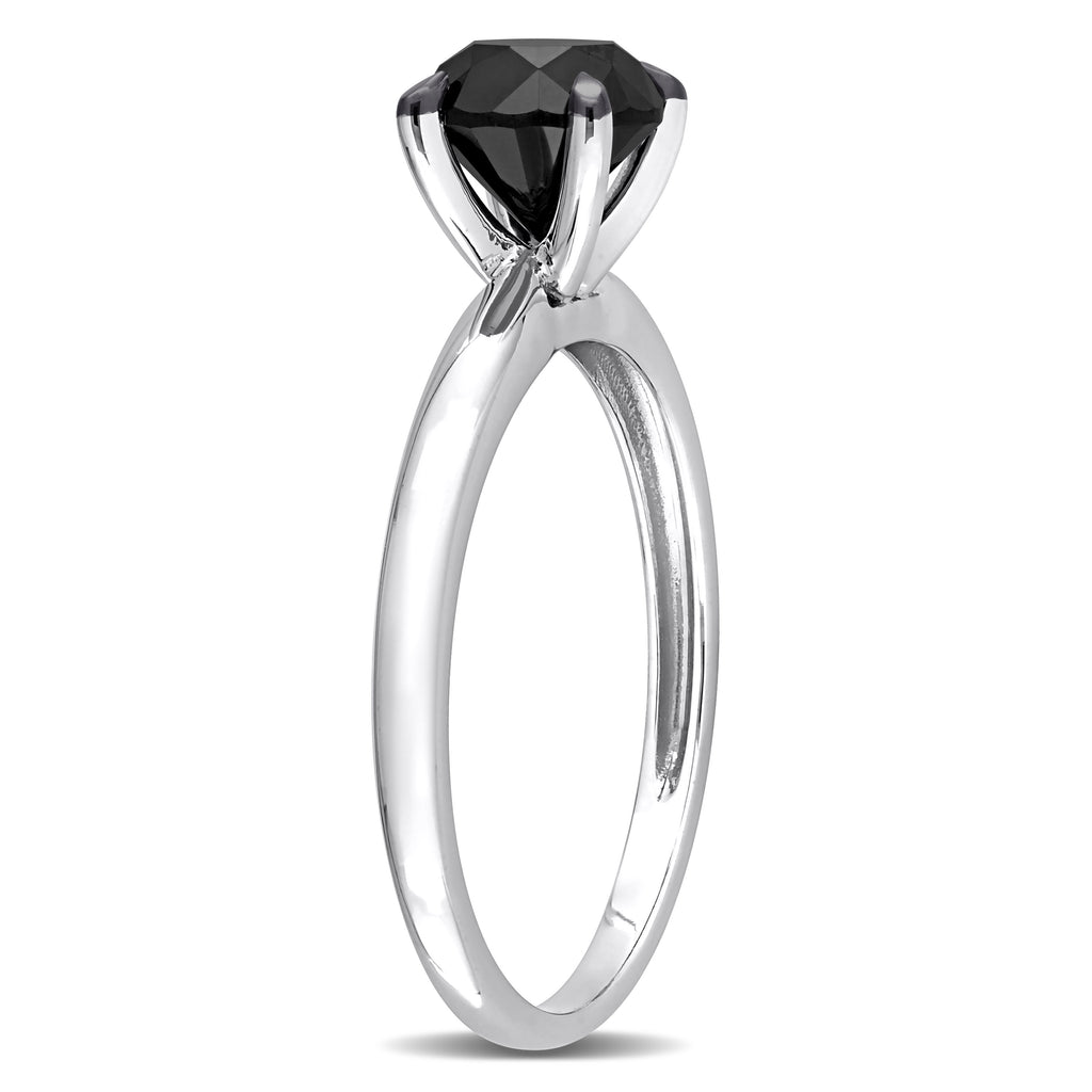 Round Cut Black Diamond Solitaire Ring in 14k White Gold (1.50ct)