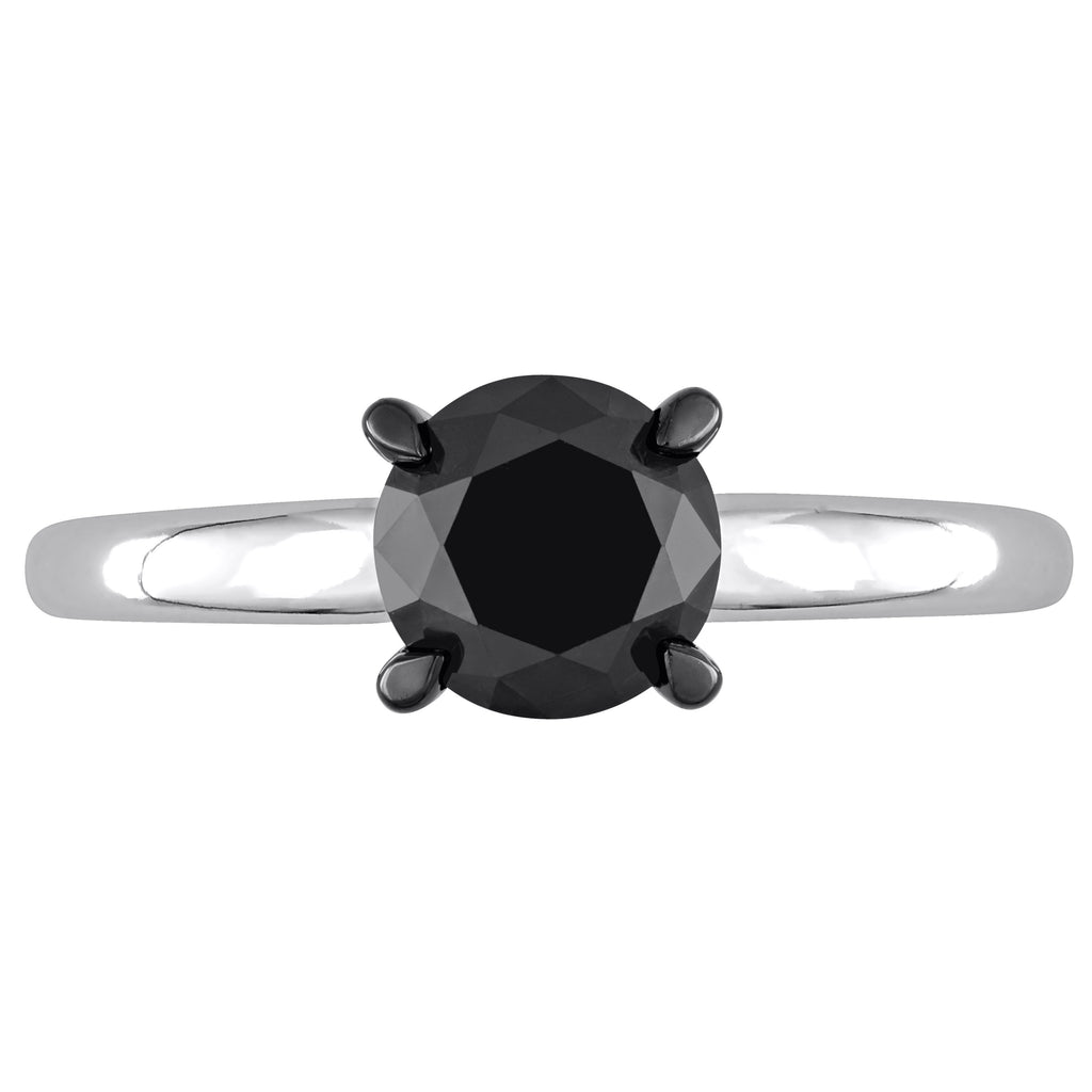 Round Cut Black Diamond Solitaire Ring in 14k White Gold (1.50ct)