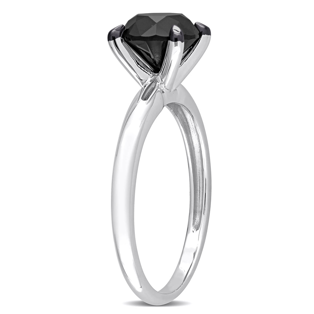 Round Cut Black Diamond Solitaire Ring in 14k White Gold (2.00ct)