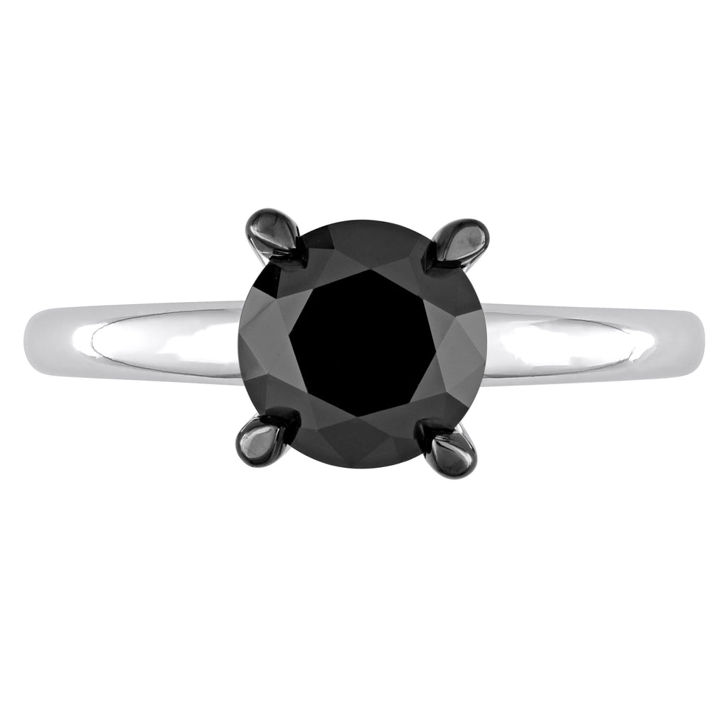 Round Cut Black Diamond Solitaire Ring in 14k White Gold (2.00ct)
