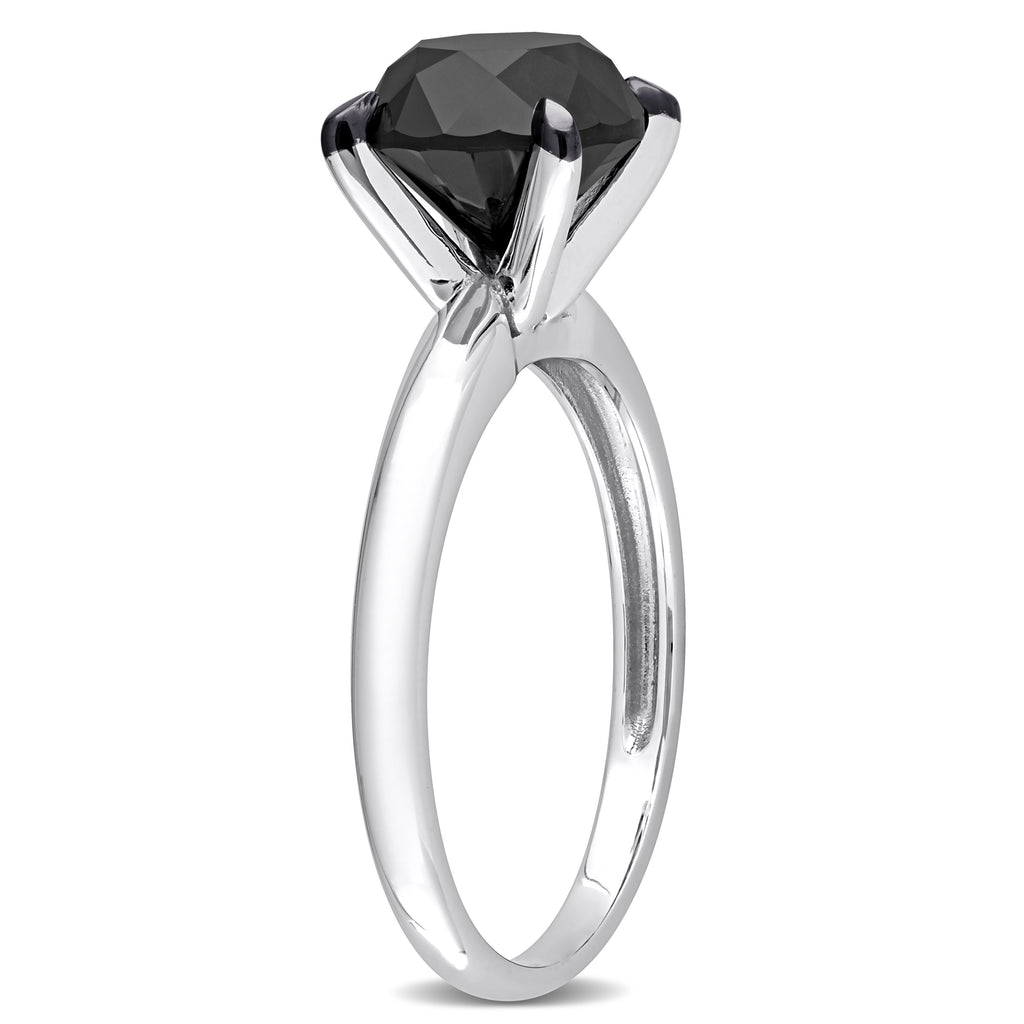 Round Cut Black Diamond Solitaire Ring in 14k White Gold (3.00ct)