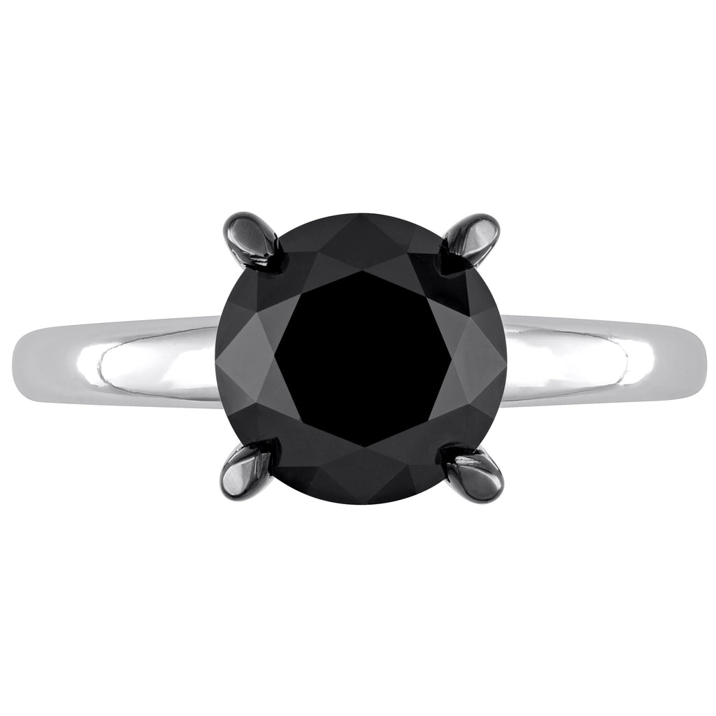 Round Cut Black Diamond Solitaire Ring in 14k White Gold (3.00ct)