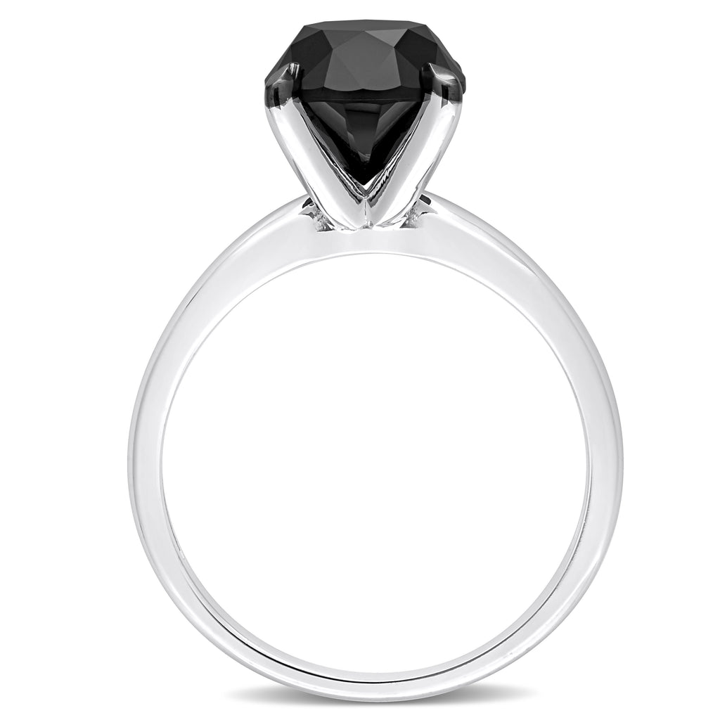Round Cut Black Diamond Solitaire Ring in 14k White Gold (3.00ct)