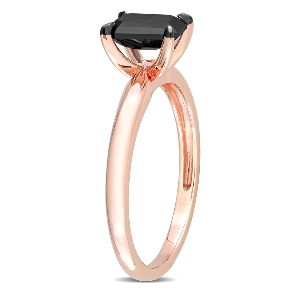 Emerald Cut Black Diamond Solitaire Ring in 14k Rose Gold (1.00ct)