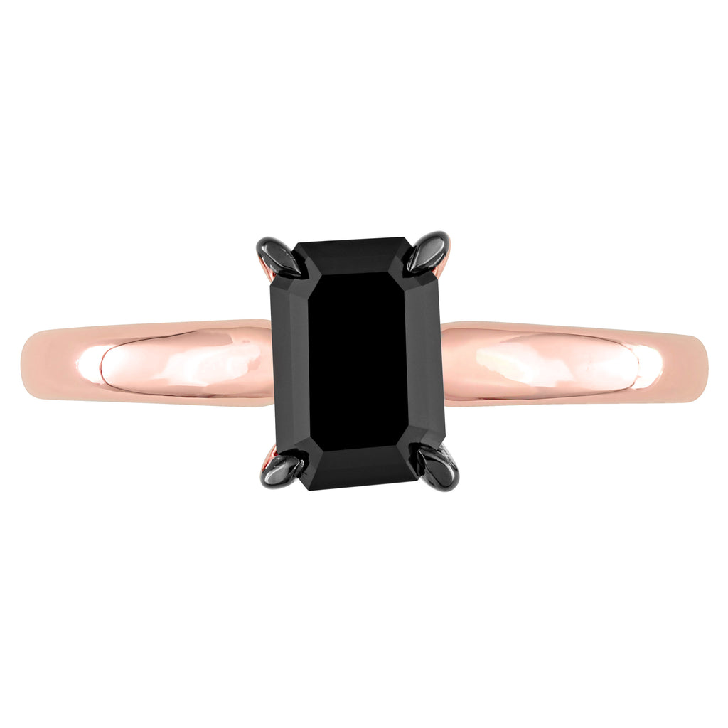 Emerald Cut Black Diamond Solitaire Ring in 14k Rose Gold (1.00ct)