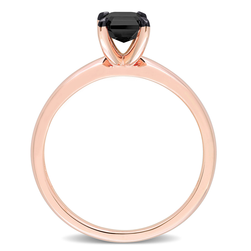 Emerald Cut Black Diamond Solitaire Ring in 14k Rose Gold (1.00ct)