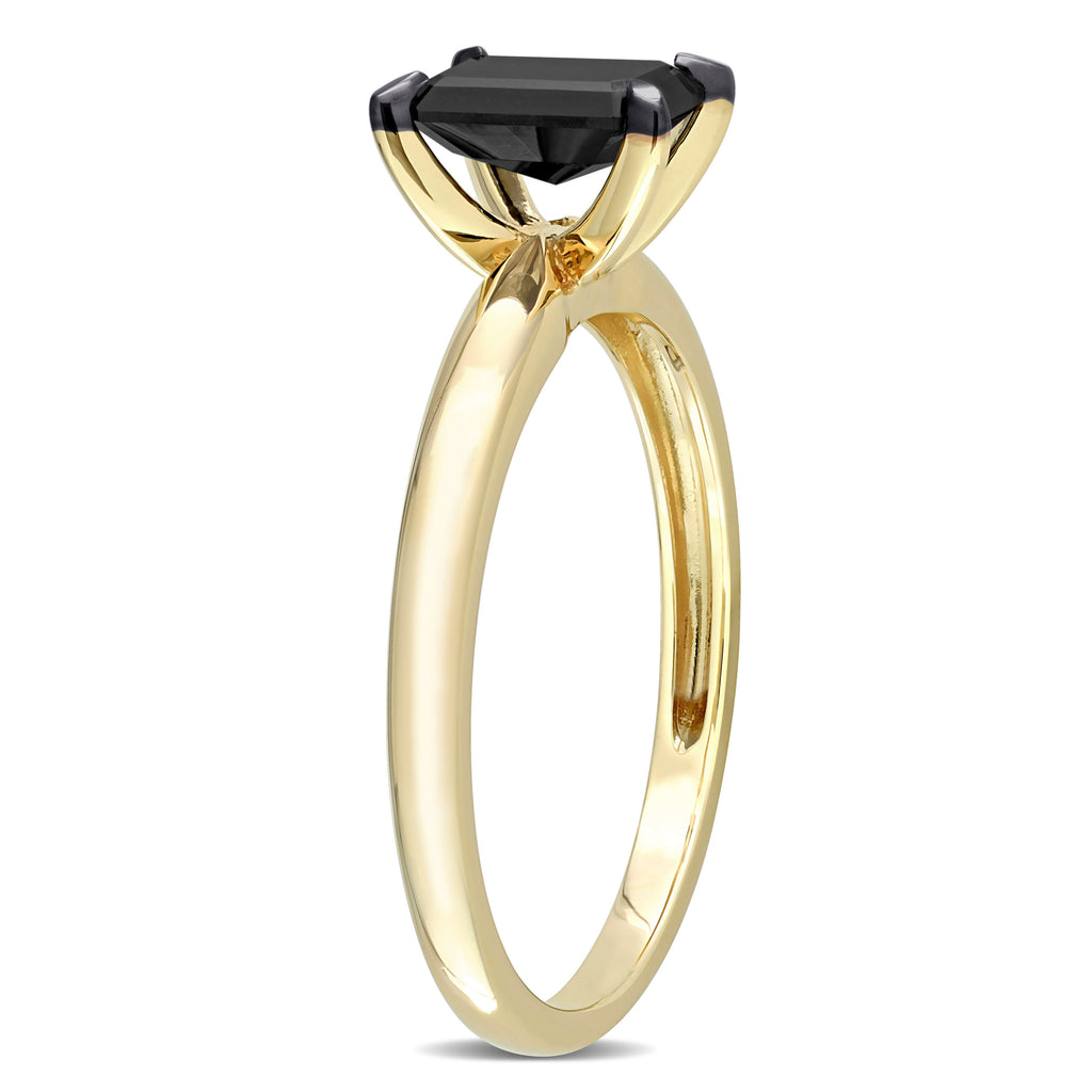 Emerald Cut Black Diamond Solitaire Ring in 14k Yellow Gold (1.00ct)