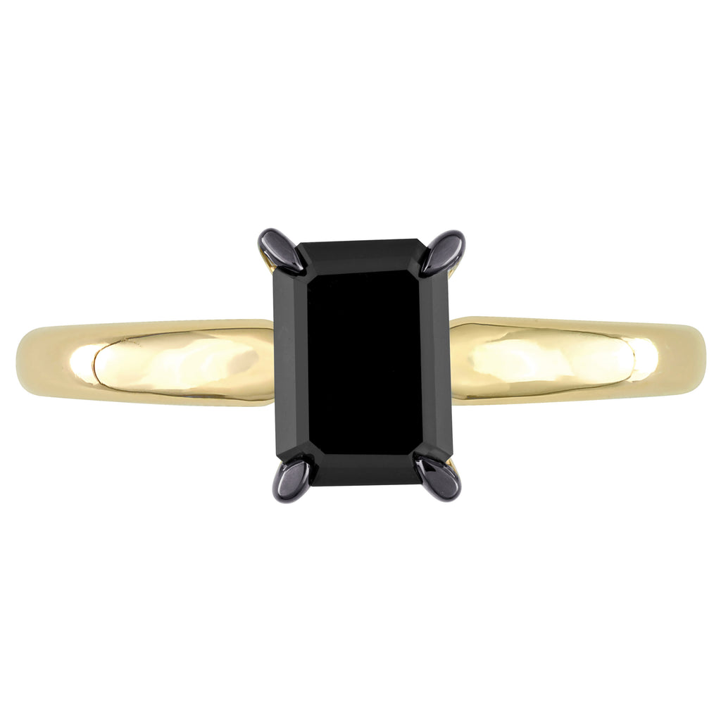 Emerald Cut Black Diamond Solitaire Ring in 14k Yellow Gold (1.00ct)