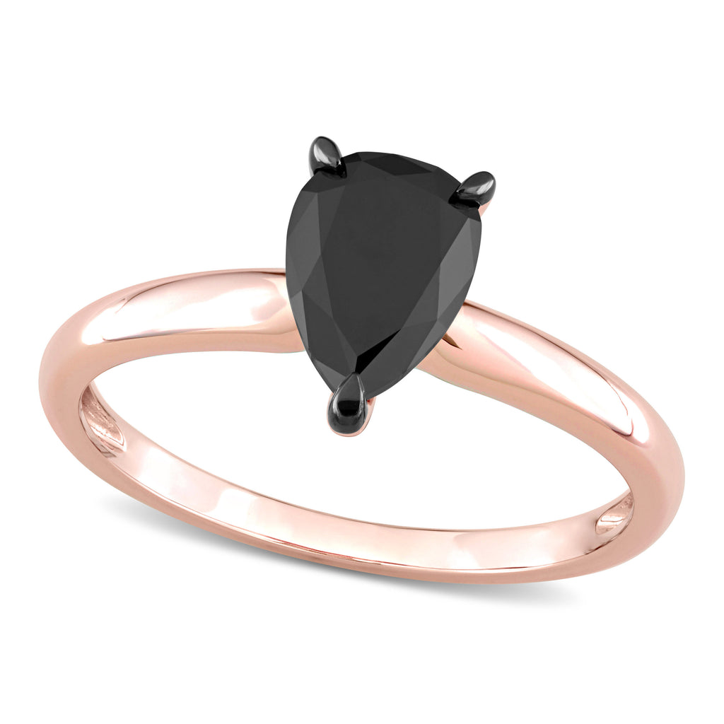 Pear Cut Black Diamond Solitaire Ring in 14k Rose Gold (1.00ct)