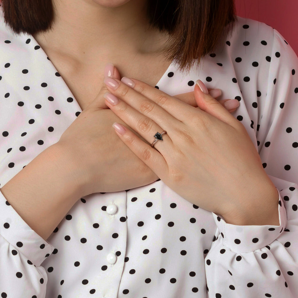Pear Cut Black Diamond Solitaire Ring in 14k Rose Gold (1.00ct)