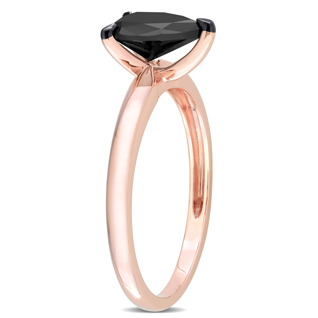Pear Cut Black Diamond Solitaire Ring in 14k Rose Gold (1.00ct)