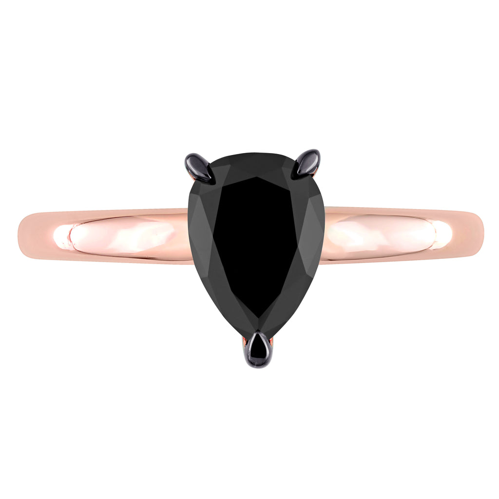 Pear Cut Black Diamond Solitaire Ring in 14k Rose Gold (1.00ct)