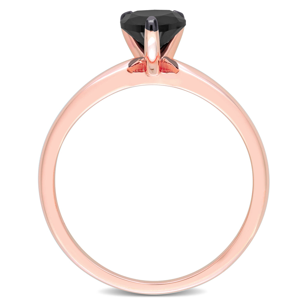 Pear Cut Black Diamond Solitaire Ring in 14k Rose Gold (1.00ct)