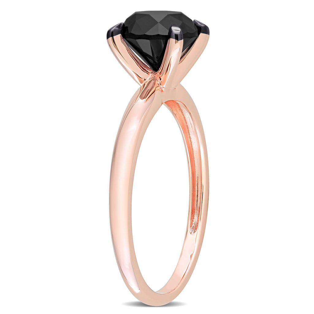 Round Cut Black Diamond Solitaire Ring in 14k Rose Gold (2.00ct)