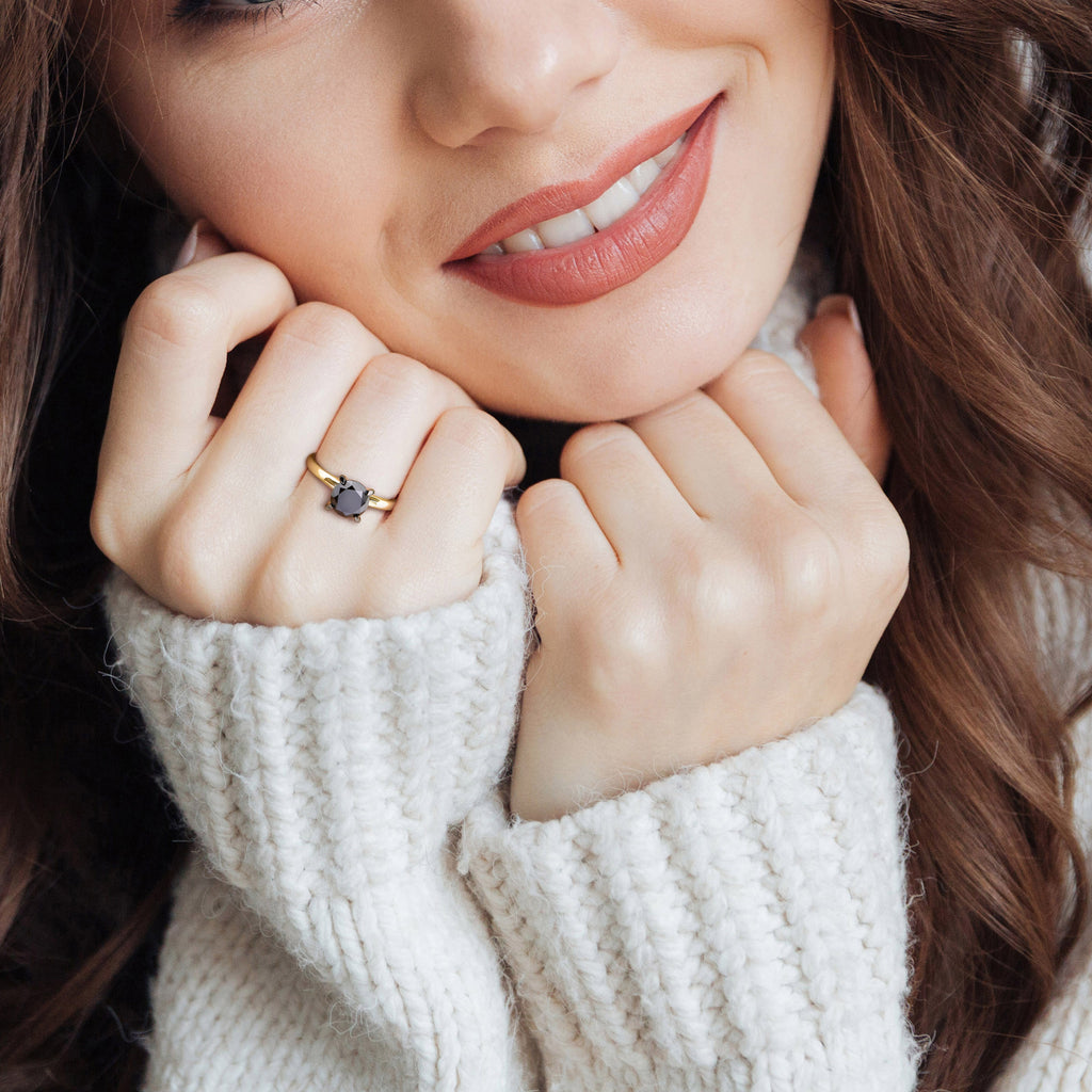 Round Cut Black Diamond Solitaire Ring in 14k Yellow Gold (2.00ct)