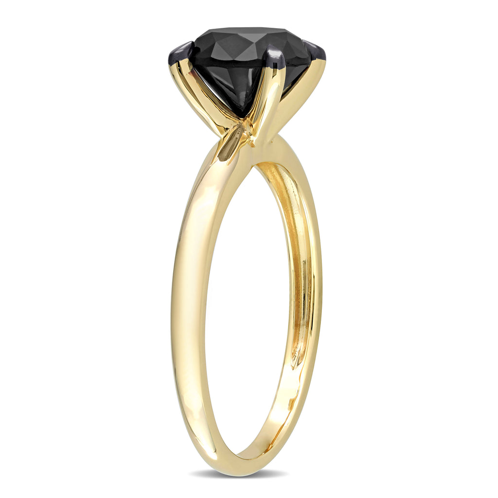 Round Cut Black Diamond Solitaire Ring in 14k Yellow Gold (2.00ct)