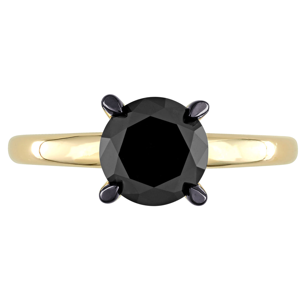 Round Cut Black Diamond Solitaire Ring in 14k Yellow Gold (2.00ct)