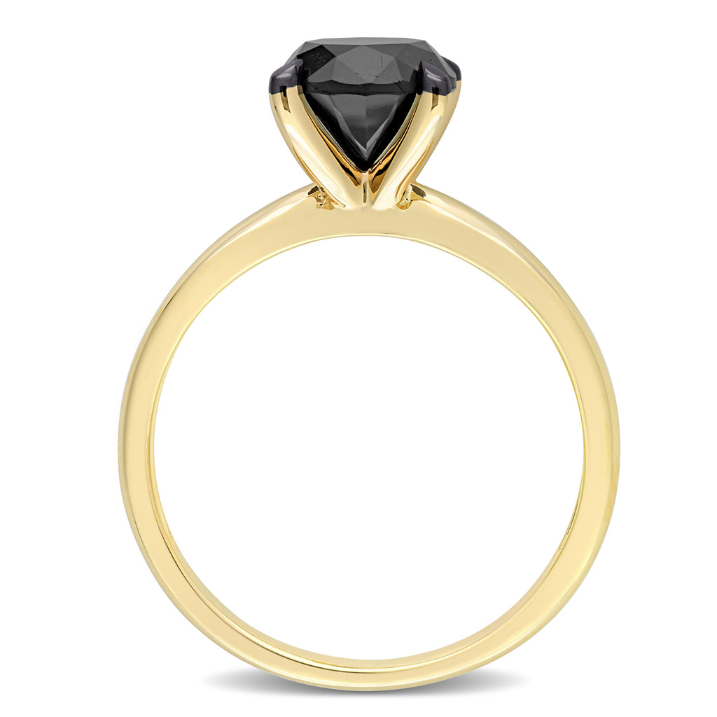 Round Cut Black Diamond Solitaire Ring in 14k Yellow Gold (2.00ct)