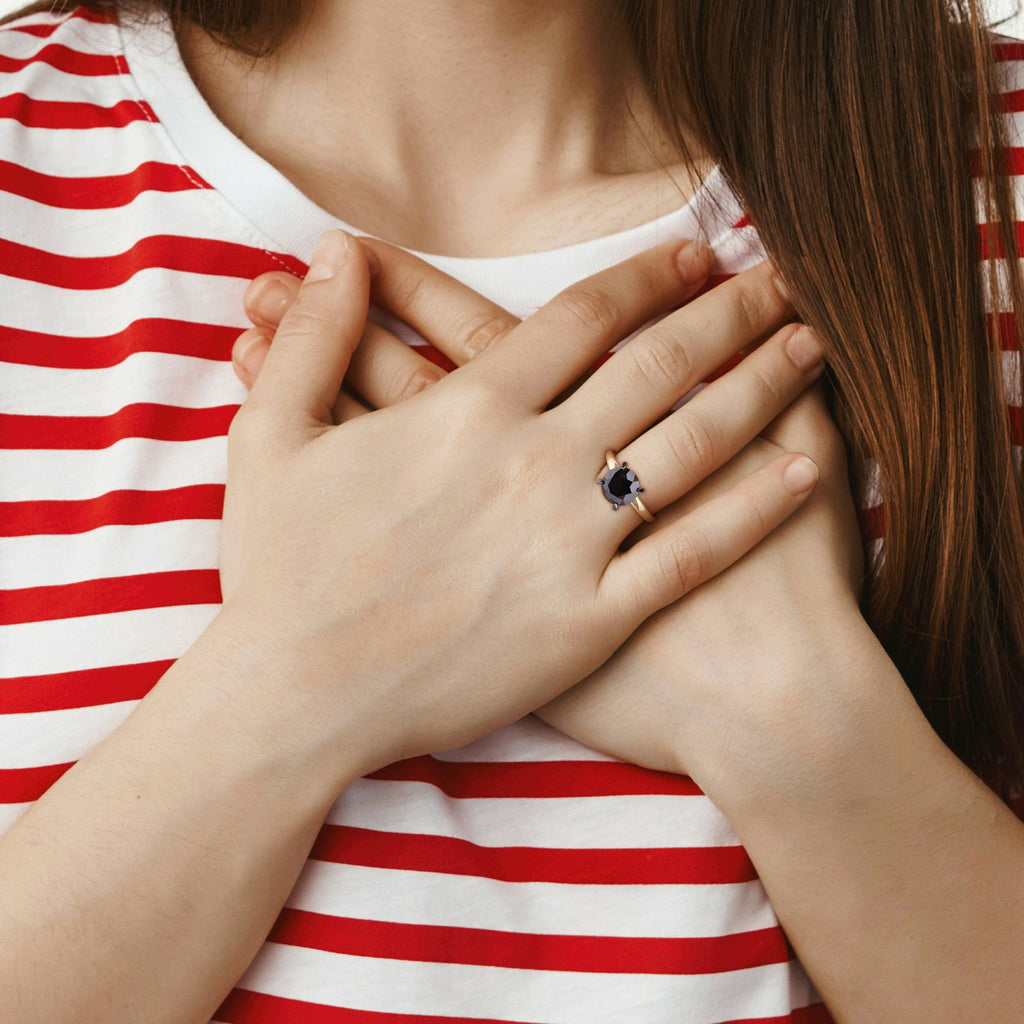 Round Cut Black Diamond Solitaire Ring in 14k Yellow Gold (3.00ct)