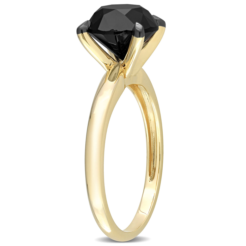 Round Cut Black Diamond Solitaire Ring in 14k Yellow Gold (3.00ct)