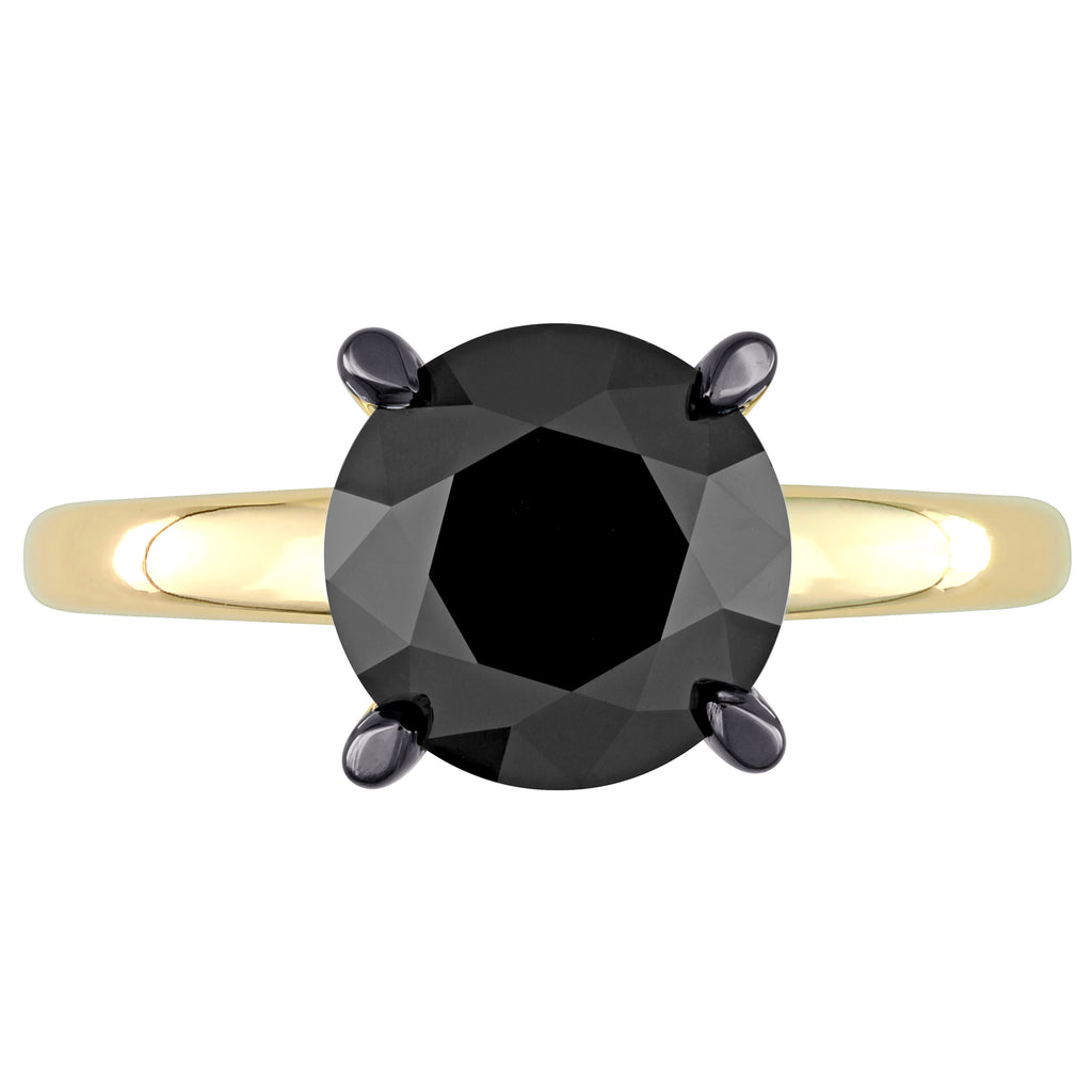 Round Cut Black Diamond Solitaire Ring in 14k Yellow Gold (3.00ct)