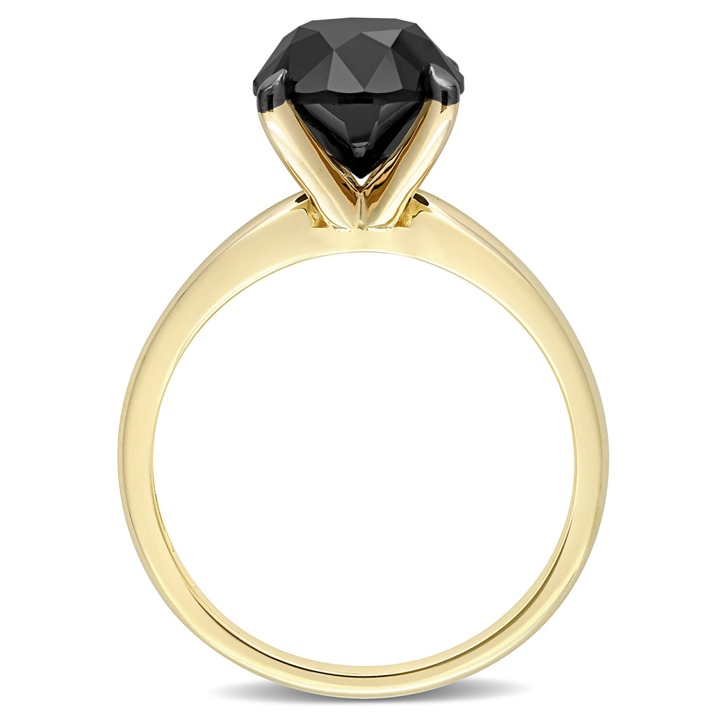 Round Cut Black Diamond Solitaire Ring in 14k Yellow Gold (3.00ct)
