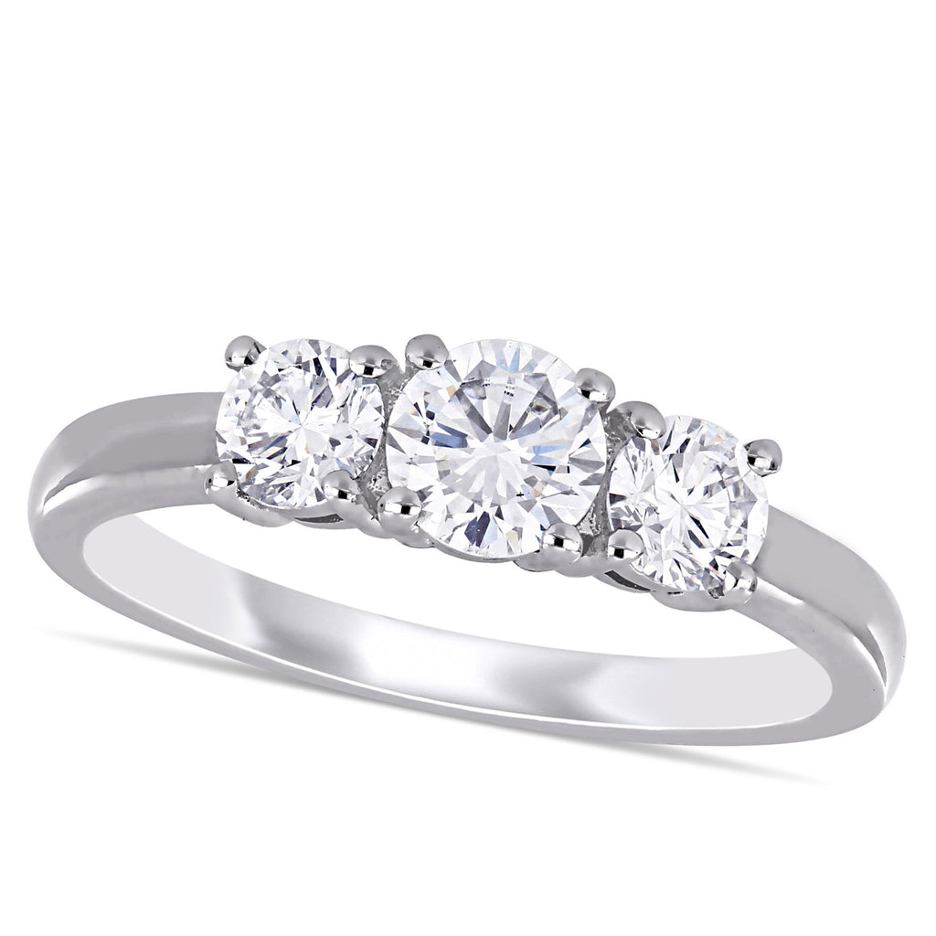 Round Cut Lab Grown Diamond 3-Stone Ring 14K White Gold (0.95ct)