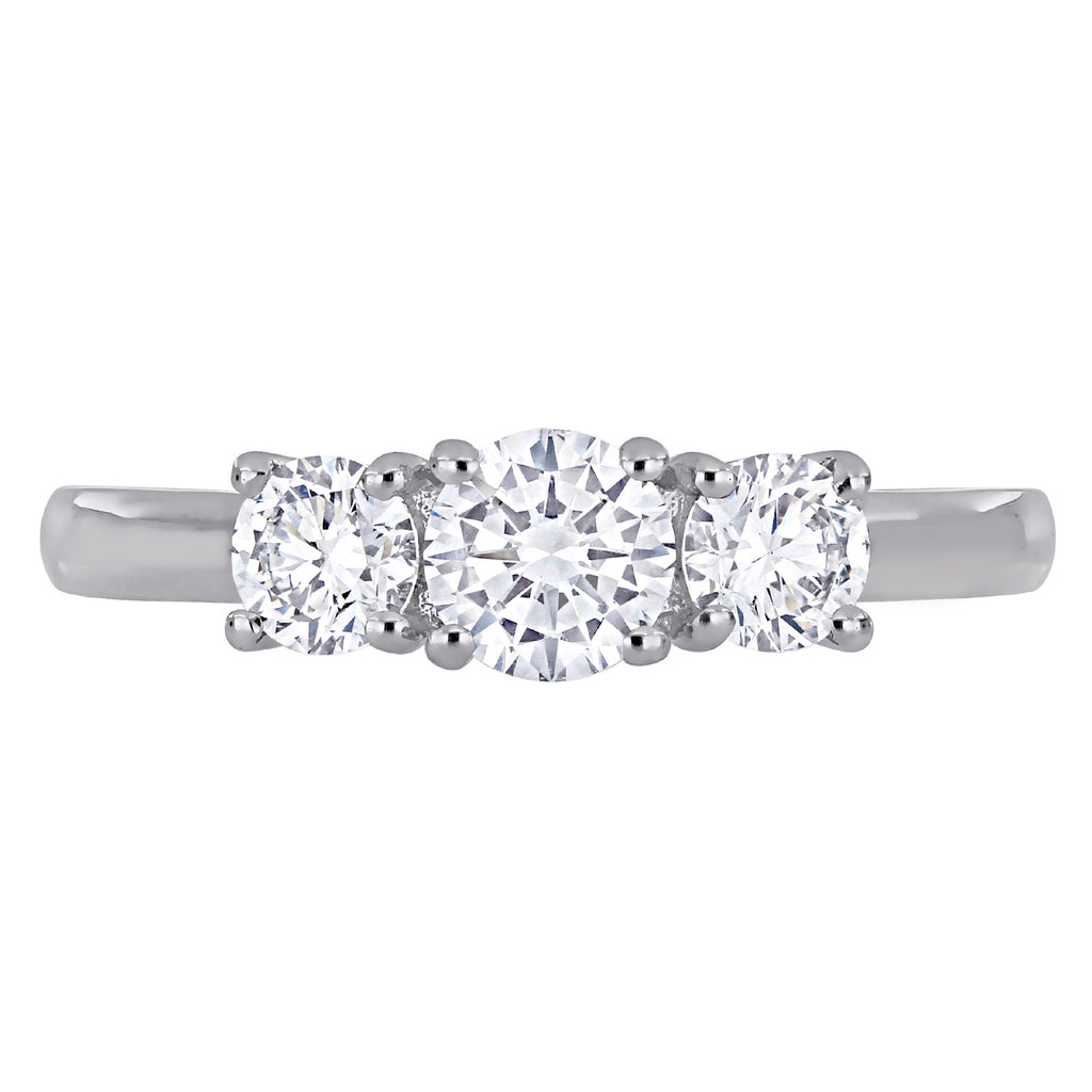 Round Cut Lab Grown Diamond 3-Stone Ring 14K White Gold (0.95ct)